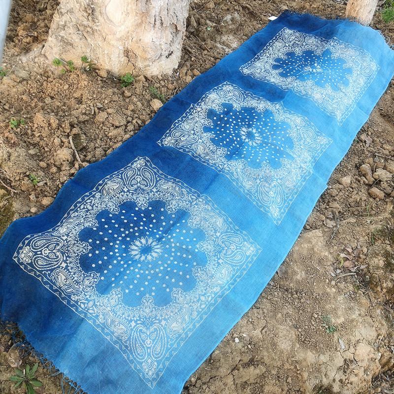 

Blue Color Linen Soft Scarves Women Flower Printed Ethnic Design Scarf Summer Travelling Long Scarves 63x185cm