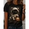 Fashion Women Retro Creative Cat Pattern Print T Shirt Funny Casual O-neck Short Sleeves T-shirt Summer Female Tee Shirt Halloween Limited Edition