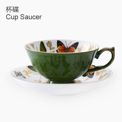 Luxuriöses Kaffeetassen- und Untertassenset im europäischen Stil, Britische Nachmittagstee-Party, Schmetterling Knochenporzellan Teetasse