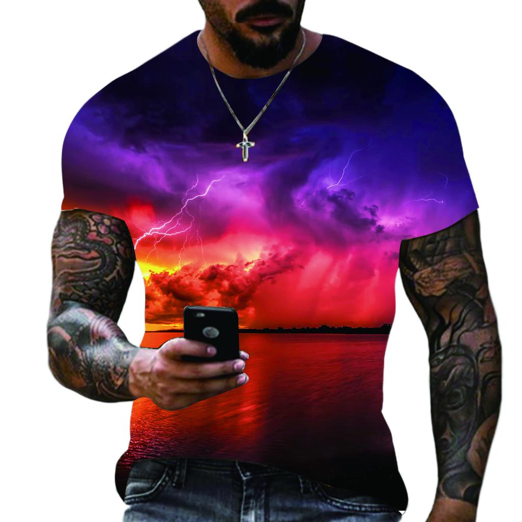 2024 Summer New Men's Oversized T-Shirt Casual Lightning Cool 3D Digital Printed T Shirts for Men Short Sleeve Tee Shirt