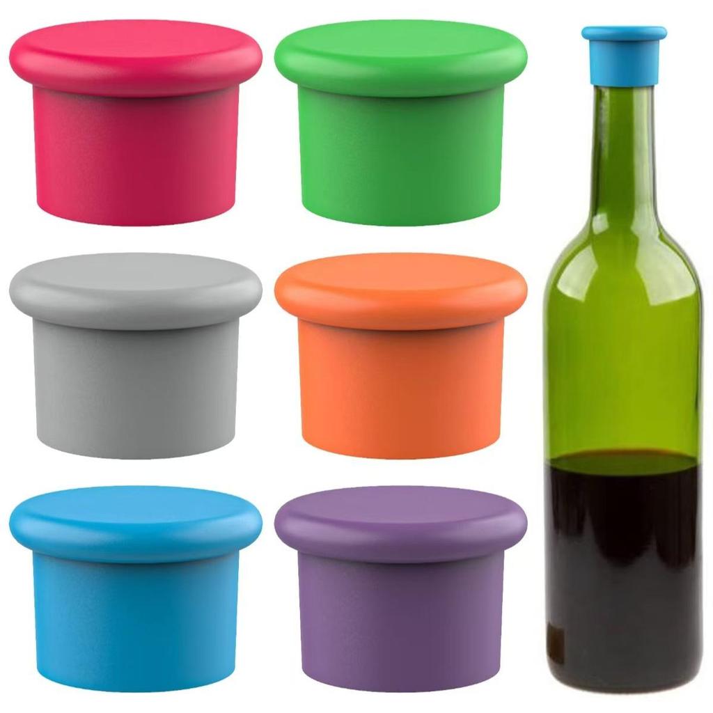 Customizable Silicone Wine Bottle Stopper - Red, Round Cap & Seal
