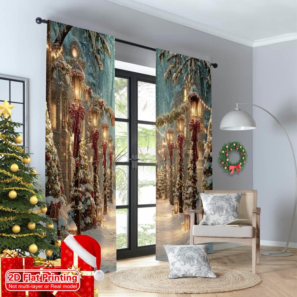 2pcs 2D flat printing Christmas Drapes Winter Fairy Christmas 100% Polyester Without Electricity Family Party Decoration Perfect