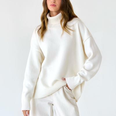 Women's High Neck Sweater Autumn and Winter Loose Sweater Classic Versatile Solid Color Women's Knitted Pullover Sweater