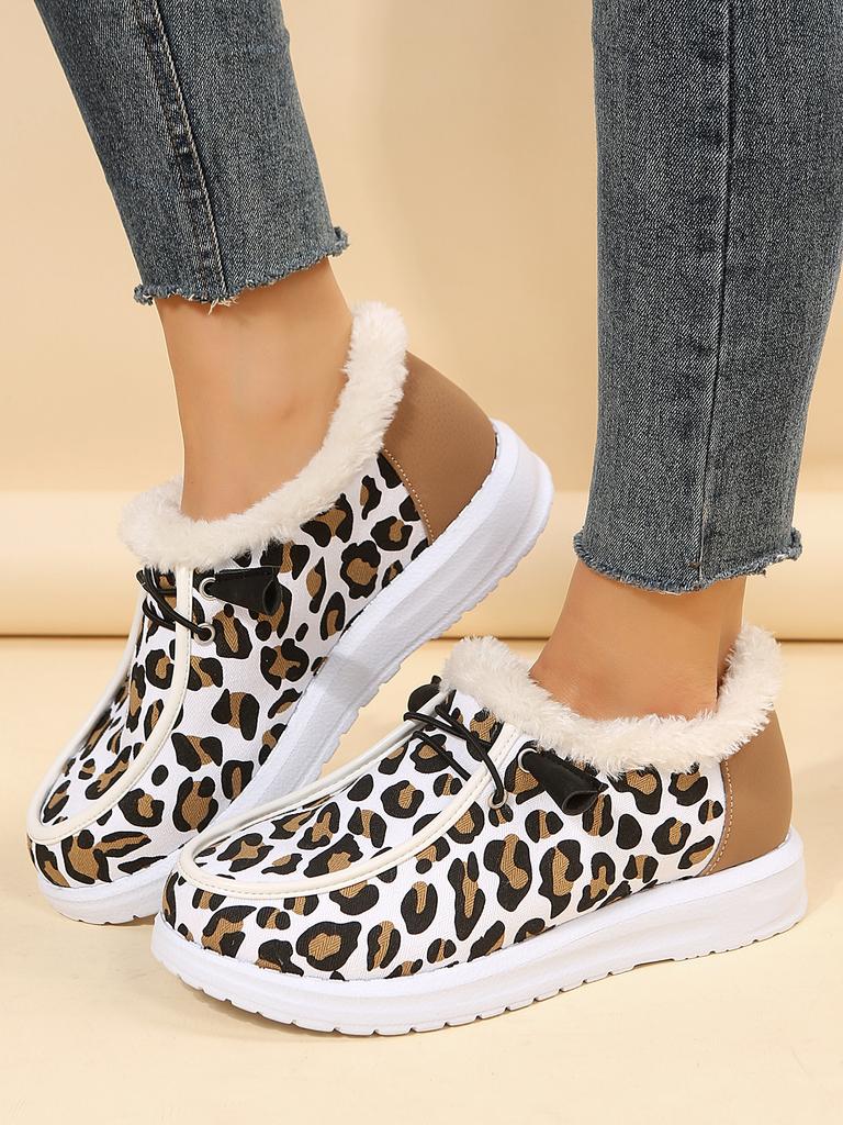 Winter thick-soled shallow-mouth low-top warm cotton shoes women's velvet thickened leopard print snow boots