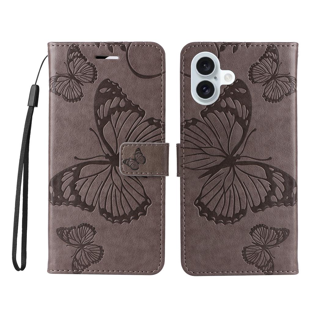 For iPhone 16 Plus Wallet Case Floral Butterfly Imprinted Leather Phone Cover Stand