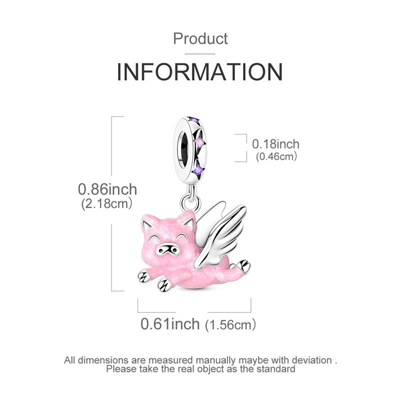 New Original Copper Charm Beads Pink Little Flying Pig Beads For Bracelet Pendant Diy Fine Women Girls Jewelry Gift