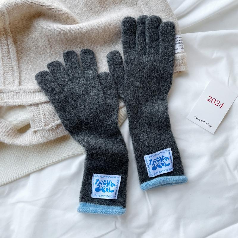 Style wool gloves knitted touch screen gloves women's autumn and winter warm macaron color relaxation gloves