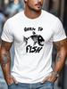 New Unisex Black Crew Neck Tee Born To Fish Angry Fish Skeleton Graphic Retro Fishing Hobby Outdoor Soft Cotton Male Casual Tops