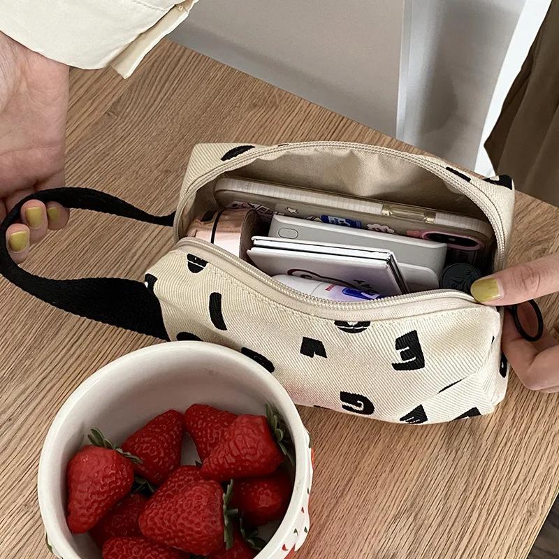 Letters Print Women Canvas Cosmetic Bags Cott Cloth Make Up Bag Pouch Little Handbag Clutch Travel Organizer Case For Girls
