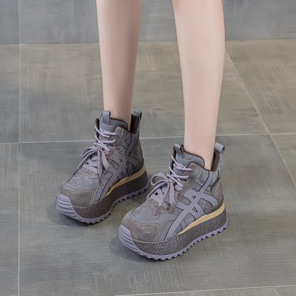 Thick-soled high-top Forrest Gump shoes New autumn lightweight leather breathable sports and leisure dad shoes