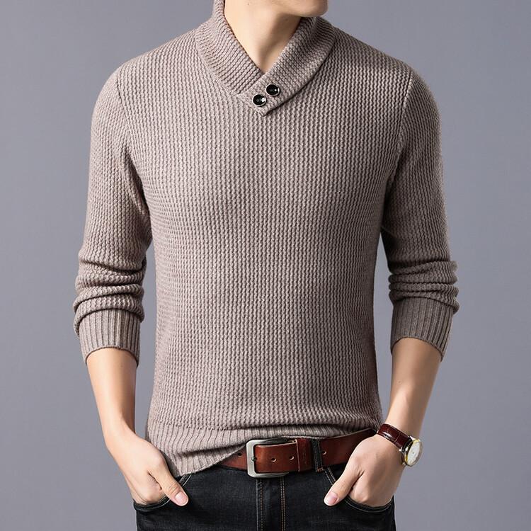 Men's Thick Knit Half-High Collar Sweater - Warm Threaded Base Layer for Autumn/Winter
