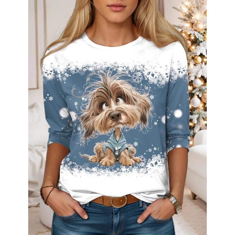 

Круглый вырез 3D рождественский принт топ модные повседневные длинные рукава женские футболки XXXL