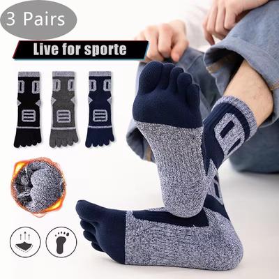 3 Paar Heren Teen Terry Sokken Sport Dik Katoen Compressie Badstof Zool Fitness Outdoor Basketbal Wandelen Fietsen 5 Teensokken