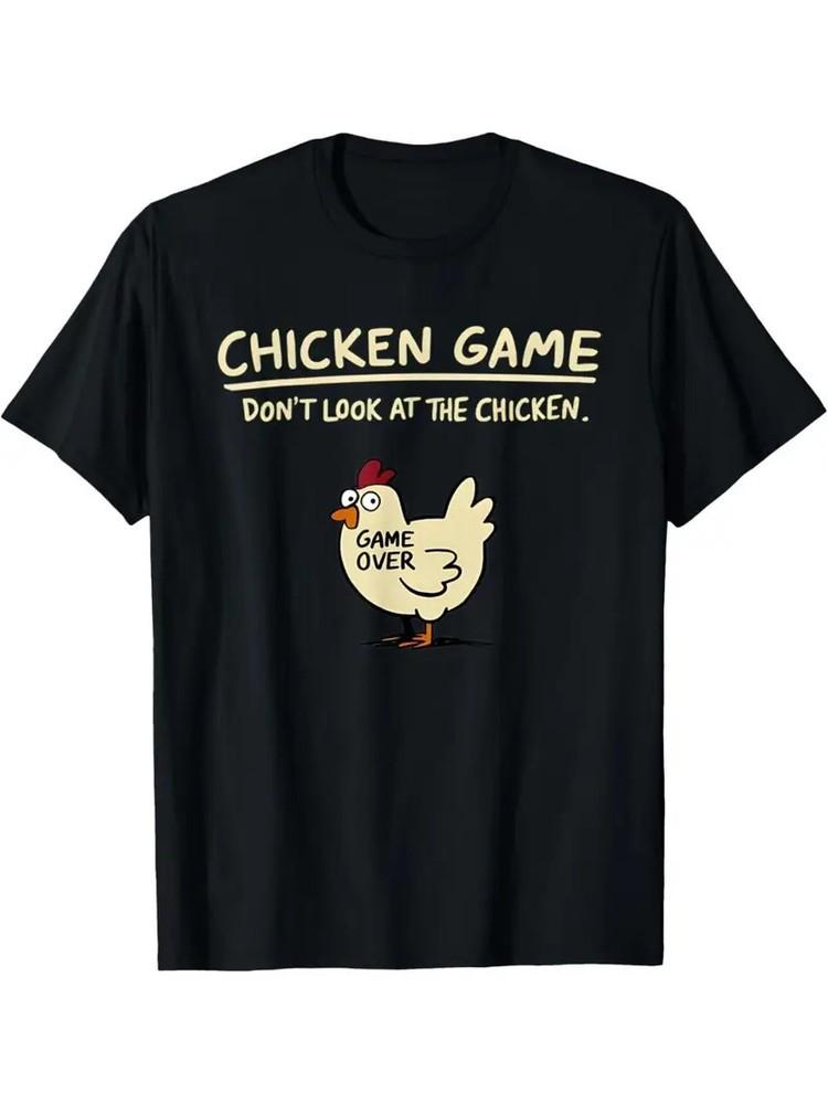 

Funny Chicken Game Graphic Tee - Casual T-Shirt, Black with Yellow Chicken Des XL