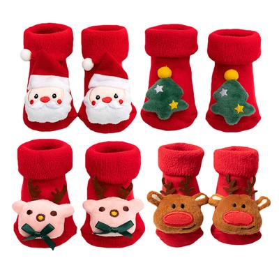 0-3T Calzini invernali spessi per neonati per ragazze Ragazzi Bambini Calzini di Natale Capodanno Calzini corti in cotone antiscivolo per neonati