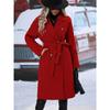 2025 Autumn Winter Women's Double-Breasted Wool Blend Trench Coat, Belted Waist Elegant Overcoat with Notched Lapel, Classic Office Chic Outerwear