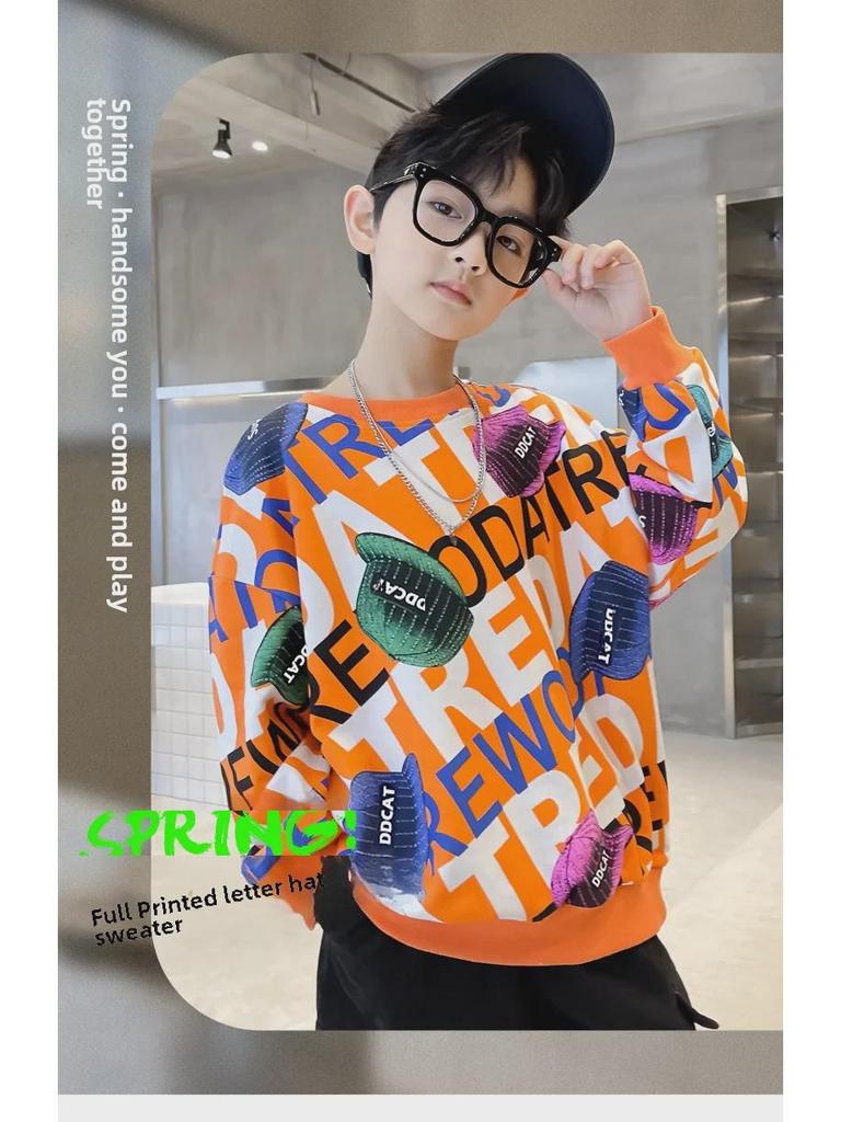 2023 Trendy Korean Pullover Sweatshirt für Jungen für Frühling/Herbst - Mittelgroßes bis großes Kinderoberteil