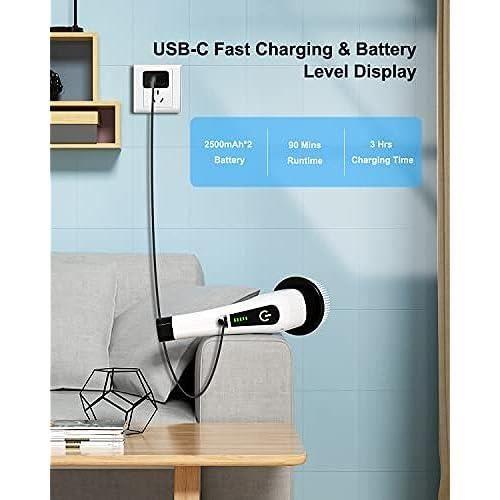 Brosse electrique nettoyage rotative, brosse de nettoyage sans fil avec 8 têtes de brosse remplaçables, electric spin scrubber avec