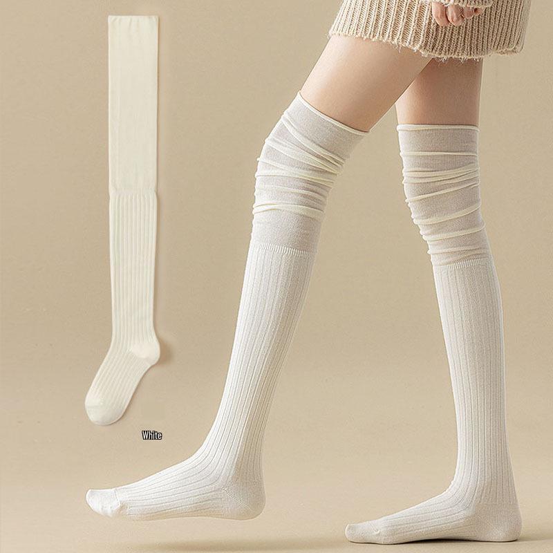 Women's Over-the-Knee Cotton Socks - Anti-Roll, Scrunch Style for Spring, Autumn, and Winter Thigh-High Wear