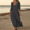 Dresses For Womens Vintage Print Tunic Waisted Midi Dress Summer Casual  3/4 Sleeve Dress