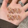 10pcs Amber Cat Eye Press on Nails Almond Fake Nails Gold Foil Silver Broken Rhinestone Nail Tip Gradient Pearl French Nail Art