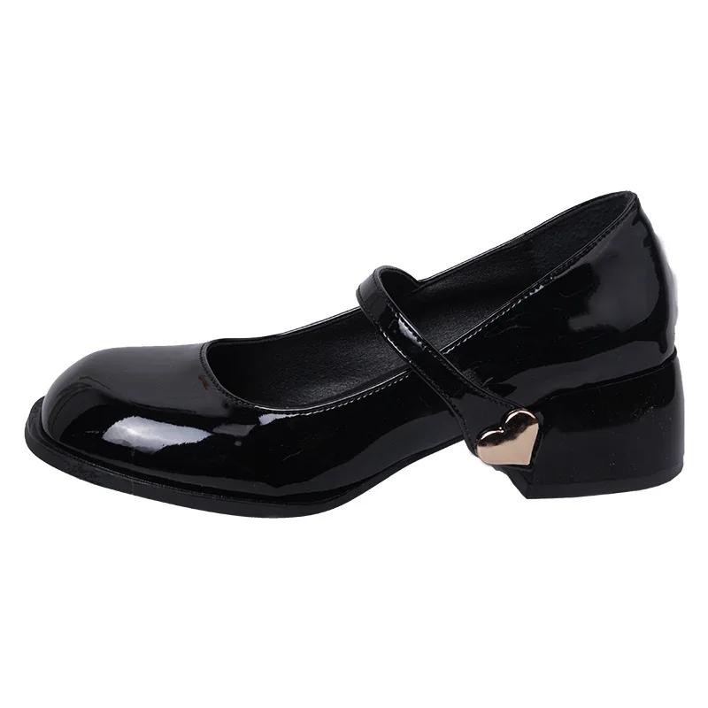 Módní dámské červené vysoké podpatky boty Mary Jane dámské 2025 jaro nové kulatá špička robustní platforma lodičky žena PU kůže gotické jediné boty