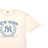 MLB New York Yankees Loose Crew Neck Pullover Letter Print Short Sleeve T-Shirt Unisex Tops Cream 3ATSV0644-50CRS