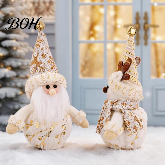 Santa Claus Tabletop Decor Christmas LED Plush Doll Ornaments, Light Up Elk Snowman Fireplace Decoration, Cute Stuffed Toy for Table Holiday