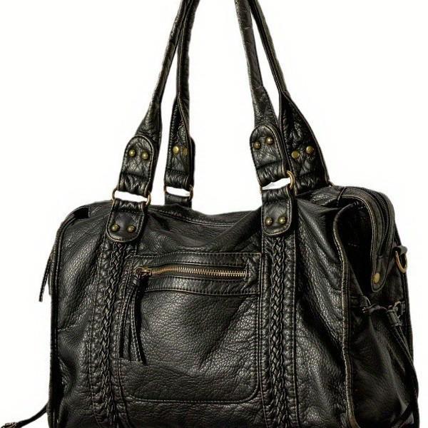 Trendy Large Capacity Washed Shoulder and Crossbody Tote Bag for Women