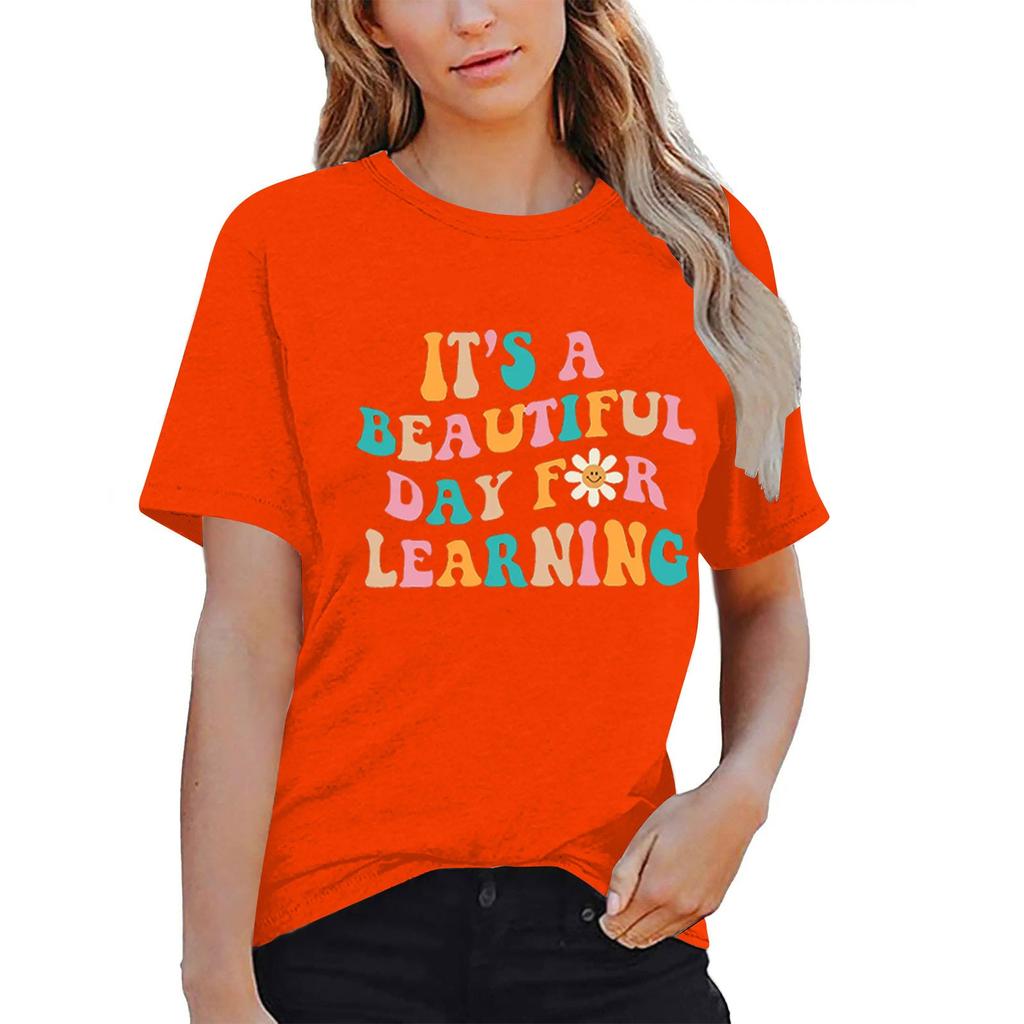 Women Teacher Life Shirt Teacher Gift Short Sleeve Shirts It’s A Beautiful Day For Learning T-Shirt