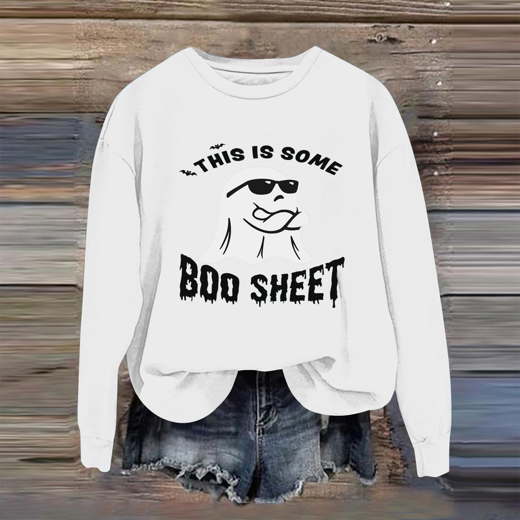Women's Fashion Casual Long Sleeve Halloween Printed  Neck Sweatshirt