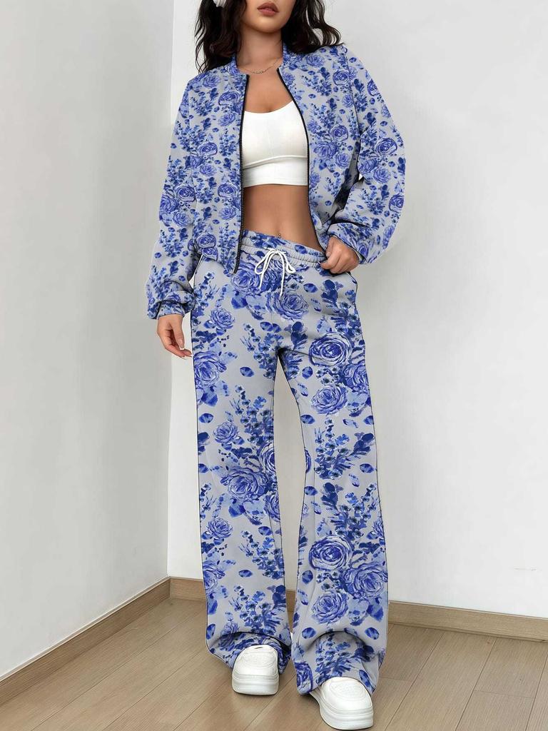 Black Retro Style Explosion Autumn and Winter New European and American Women's Clothing Flower Printing Suit Women
