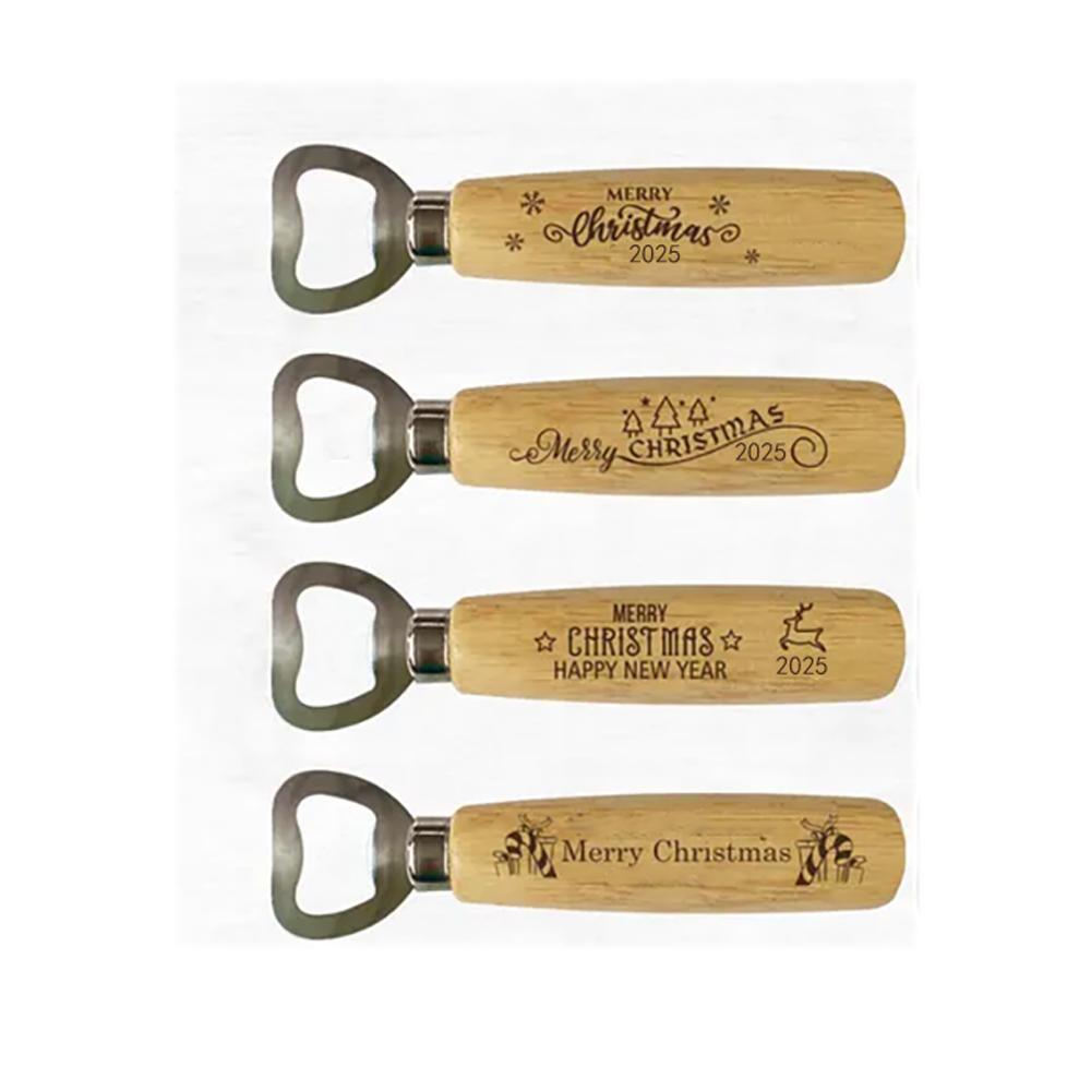

4Pcs Wooden Bottle Opener Christmas Wood Beer Bottle Opener Anniversary Wedding Gift Xmas Stocking Fathers Day Christmas Decor 4pcs 14x4cm