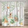Cartoon Animals Shower Curtains Cute Fox Lion Deer Rabbit Autumn Floral Plant Kids Bath Curtain Polyester Bathroom Bathtub Decor