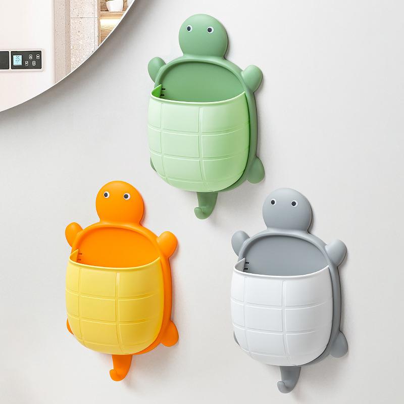 1Pc Cute Toothbrush Holder Wall Mounted Toothpaste Holder Turtle Shape Wall Shower Razor Holder Organizer Bathroom Storage Green