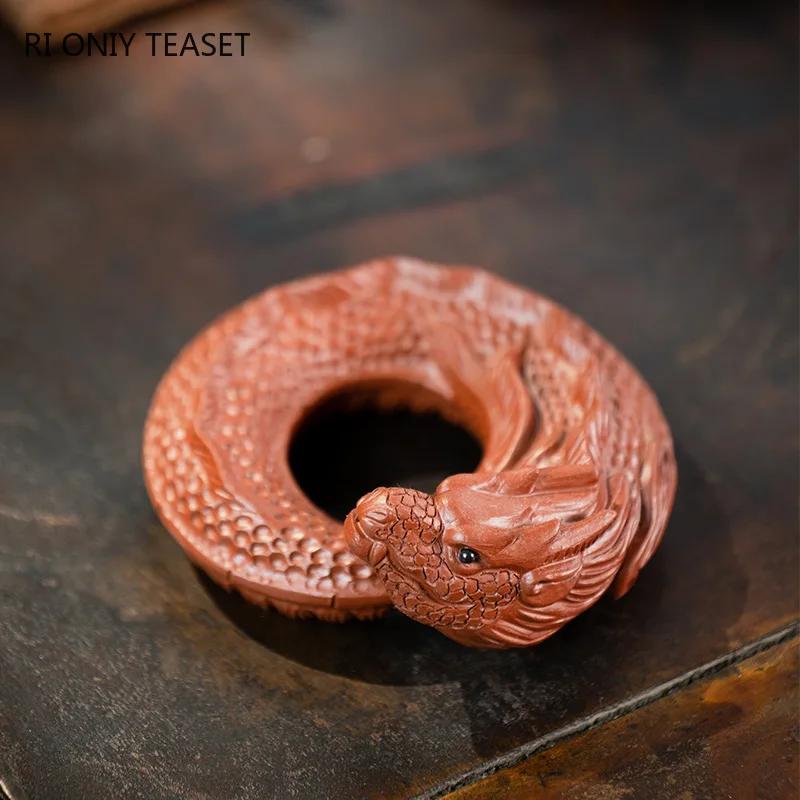 Yixing Purple Clay Tea Pet Chinese Zodiac Dragon Statue Ornaments Desktop Crafts Handmade Sculpture Tea Figurine Decors Tea Set