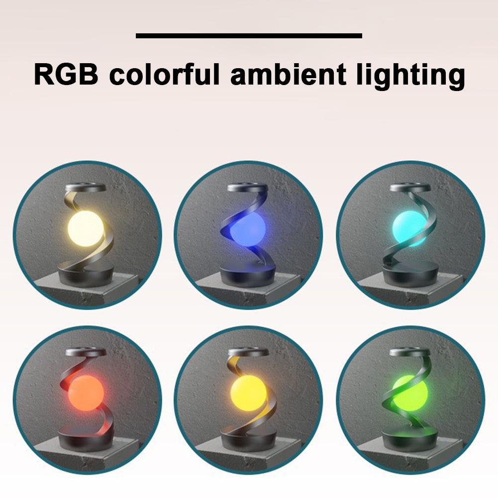 Creative Table 3D LED Lamp RGB Floating and Spinning  In Air Moon Table Lamp with Wireless Phone Charger for Office Bedroom Home