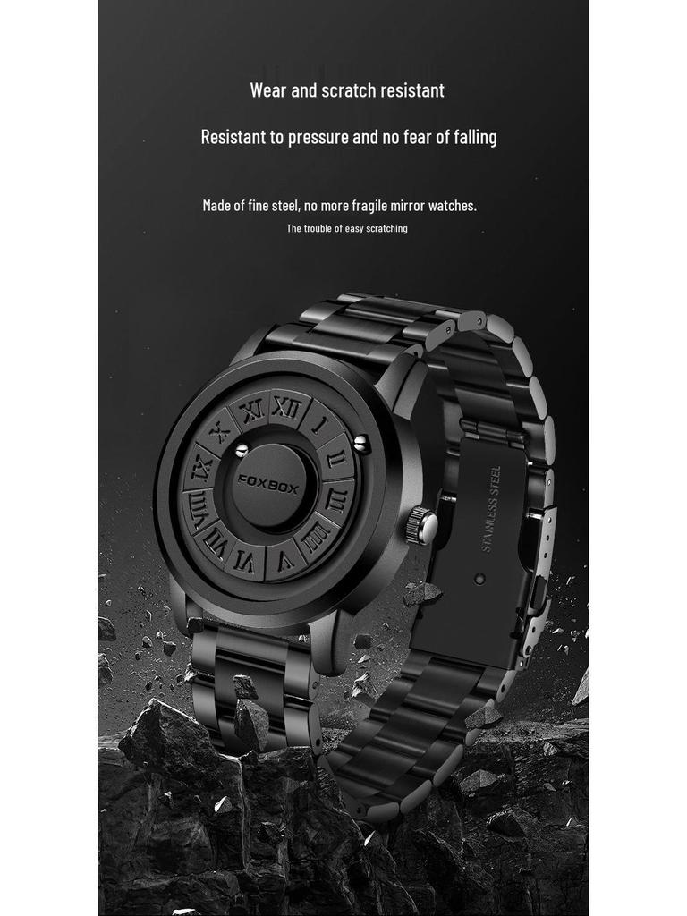 Men’s Frameless Design Quartz Watch with Magnetic Suspension and Futuristic Black Technology