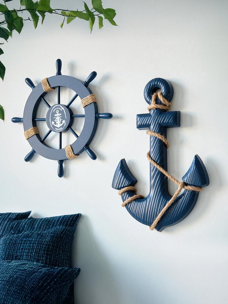 Mediterranean Style Wooden Ship Anchor Decorative Hanging Piece - Ocean Theme Room Wall Decor Photo Wall Accessories