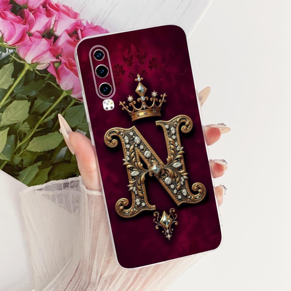 Clear For Huawei P30 ELE-L29 ELE-L09 ELE-L04 Cover For Huawei P30 Case Cool Crown Luxury A-Z Letters 2D Flat Pattern Soft Casing