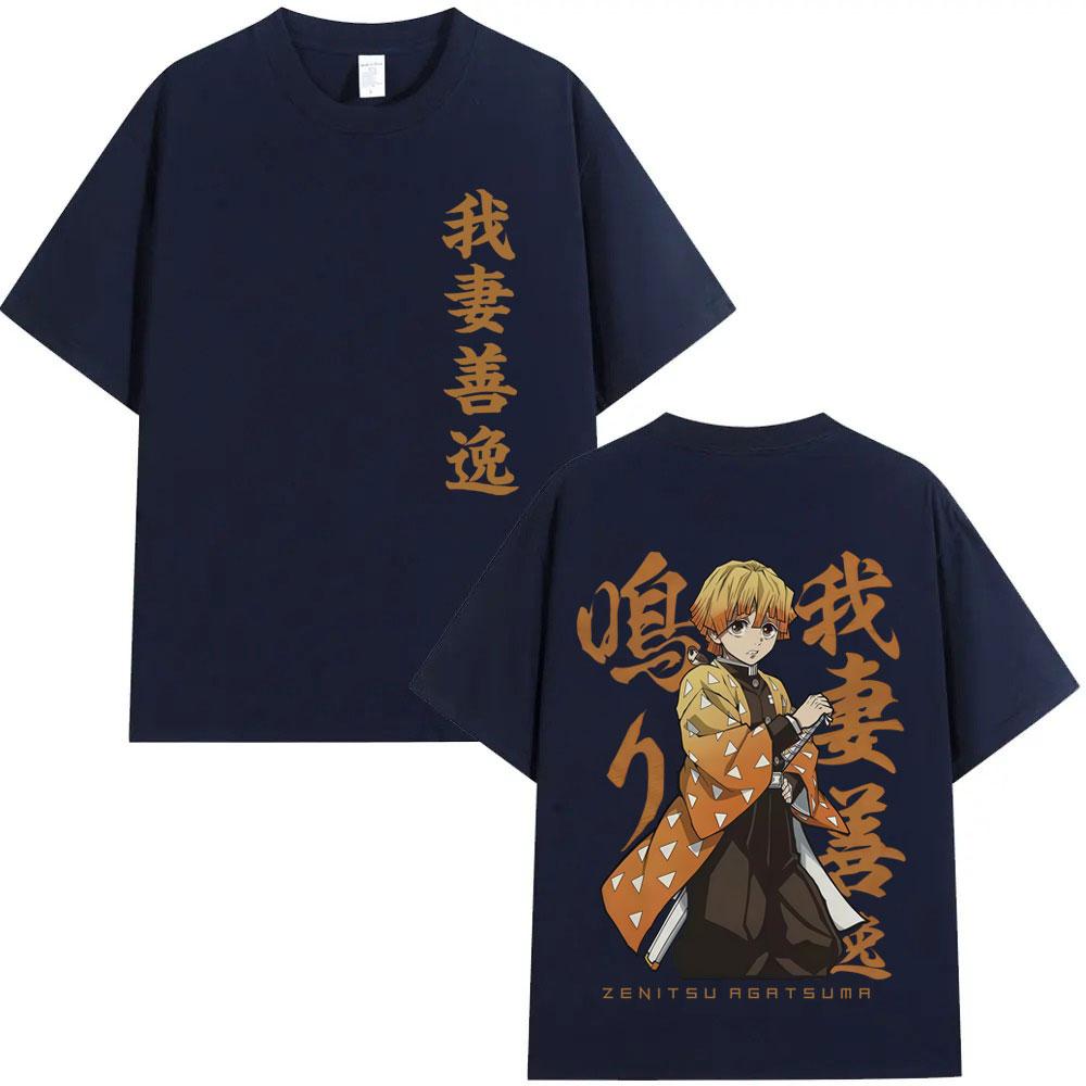 

Anime Demon Slayer Agatsuma Zenitsu Double Sided Print T Shirt Men Women Fashion Oversized Short Sleeve Tshirts Male Streetwear XL
