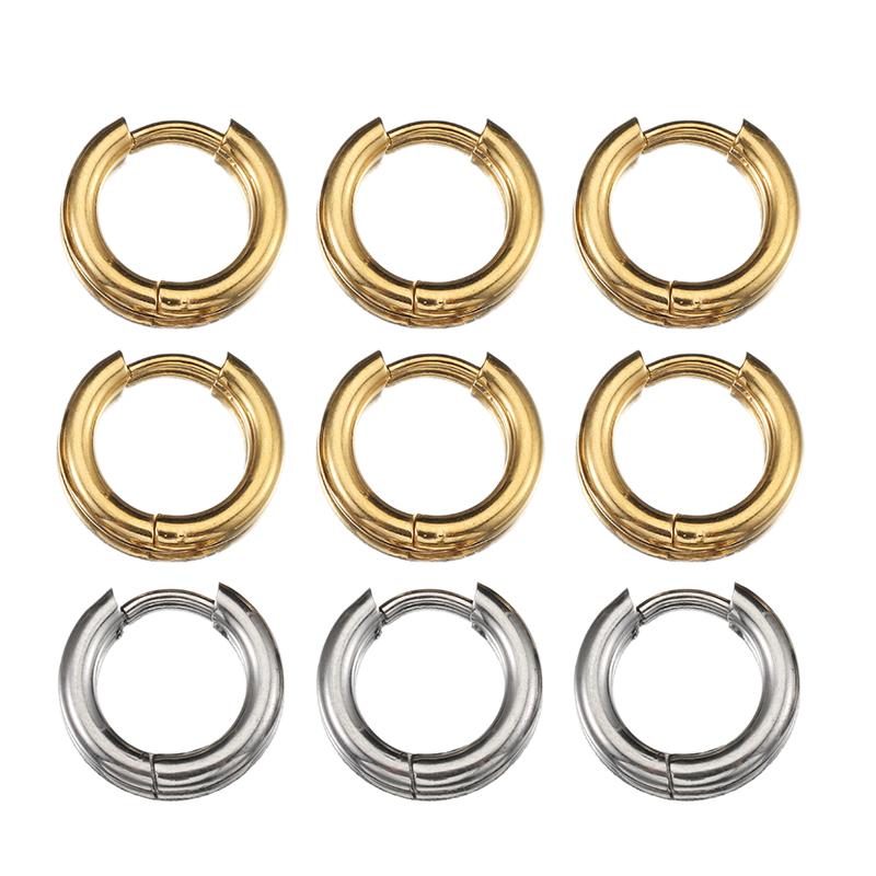 10 Piezas Pendientes de Aro de Acero Inoxidable Interior 8 mm 12 mm 18 mm Pendientes para Mujer Hombre Punk Hiphop Bisutería Regalos Joyería Accesorios para Piercing