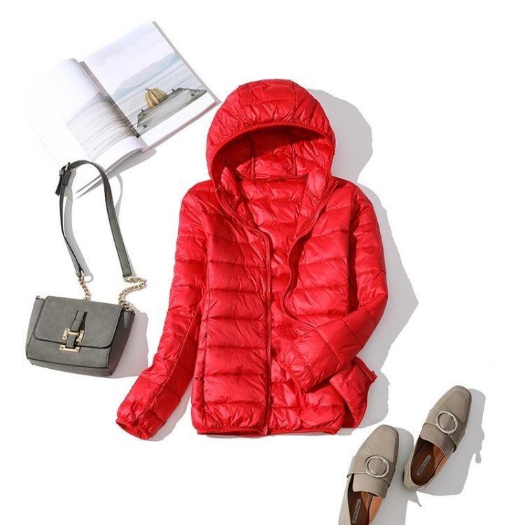 Giacca da donna invernale in piumino, slim, calda, ultraleggera, taglie forti, con cappuccio, cappotto corto, piuma d'anatra bianca, capospalla, autunno