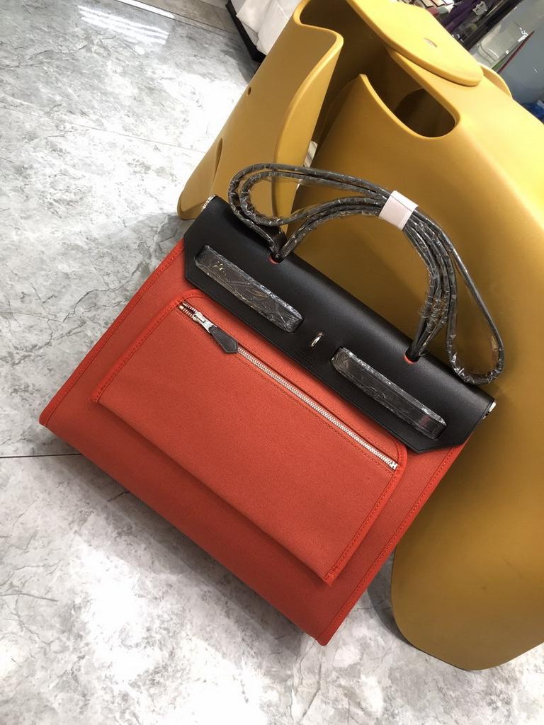 Geantă de umăr din piele de vacă/pânză impermeabilă de 31 cm, din piele naturală, cu geantă de mână de culoare contrastantă