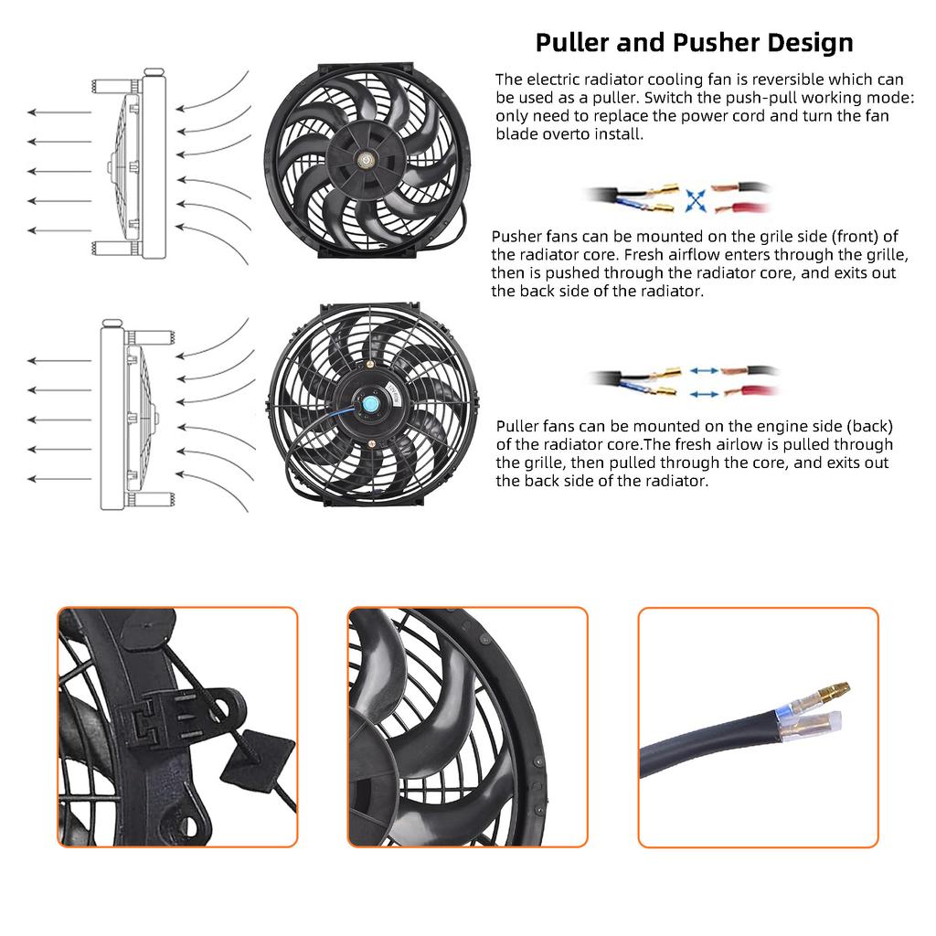 Universal 12V 80W/120W 7/10/12/14 Inches Car Air Conditioning Electronic Radiator Cooling Fan Blade Electric Cool Kit