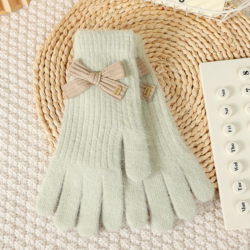 Wind Bow Knitted Gloves Women's Winter Outdoor Cold Protection and Warm Wrist Guards Can Be Cute and Sweet