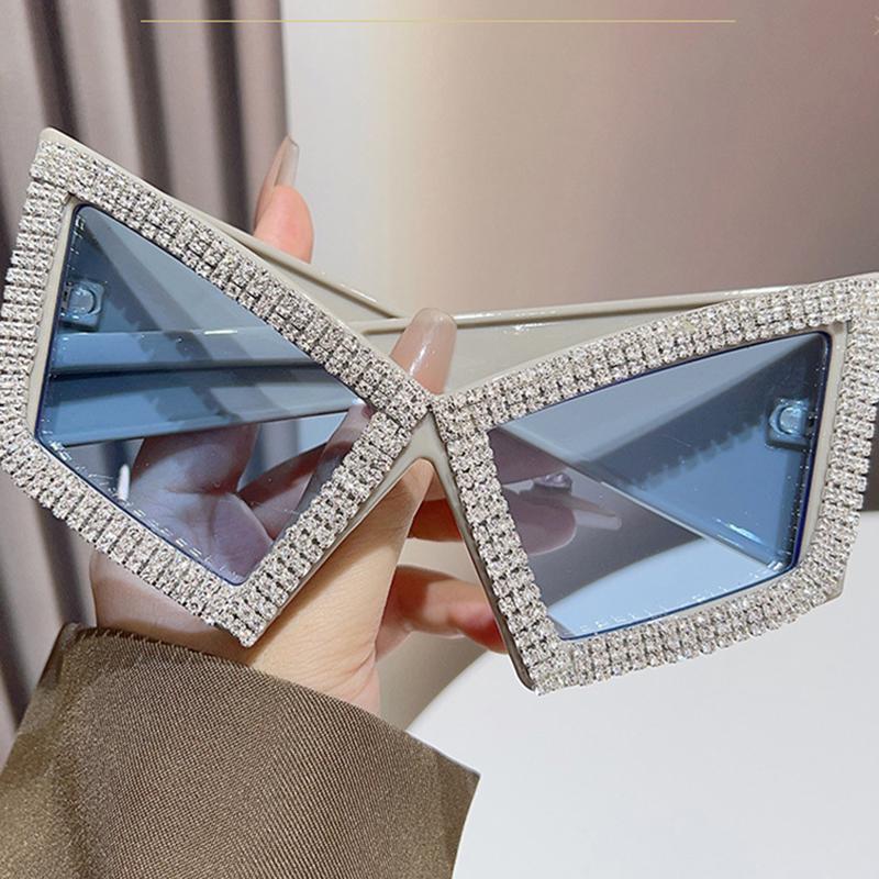 Vintage Sexy Ladies Oversized Diamond Cat Eye Sunglasses Women For Female Luxury Brand Designer Popular Trendy Sun Glasses Uv400