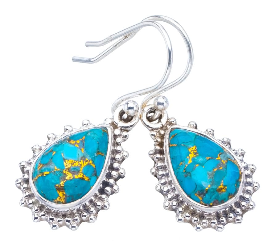 

StarGems® Natural Copper Turquoise Handmade 925 Sterling Silver Earrings 1.25 F6182