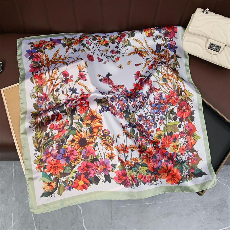 Luxury Printing Silk Square Scarf Women Neck Hair Tie Band Beach Hijab Kerchief Head Headbands Bandana Female Foulard 70cm