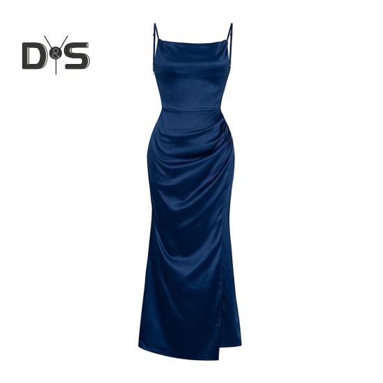 Dámské saténové bodycon šaty s špagetovými ramínky, bočními slipy, dlouhé šaty s kapucí, sexy klubové midi šaty pro večerní příležitosti, narozeninové oslavy, svatby